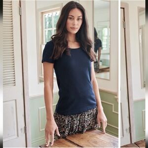 Quince Cotton/Modal Scoop Neck Tee Navy - Size L